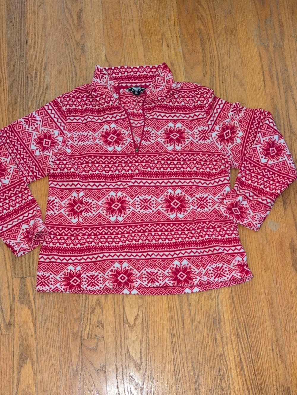 Lands' End Red and White Fair Isle Half-Zip Turtleneck Pullover
